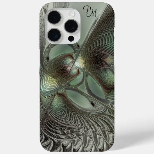 Abstrakte Olive Sage Green Gray Fraktal Initialen Case-Mate iPhone Hülle (Rückseite)
