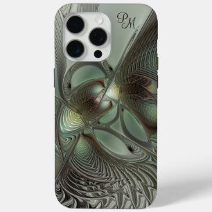 Abstrakte Olive Sage Green Gray Fraktal Initialen Case-Mate iPhone Hülle