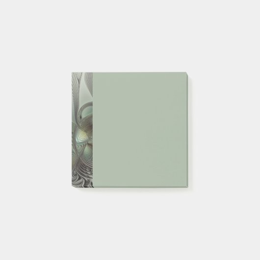Abstrakte Oliven-Salbei-Grün-Grau-Fraktal-Kunst-Fa Post-it Klebezettel (Vorderseite)