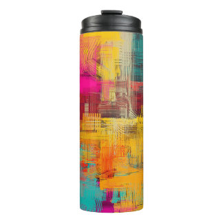 Abstrakte Ölmalerei, ausdrucksstarker Hintergrund. Thermosbecher