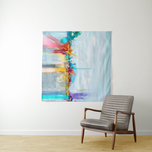 Abstrakte Ölmalerlandschaft. Blauer Pur Wandteppich (Beispiel (Horizontal))