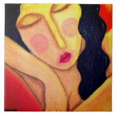 Abstrakte Ölpastelmalerei einer Frau Fliese (Vorderseite)