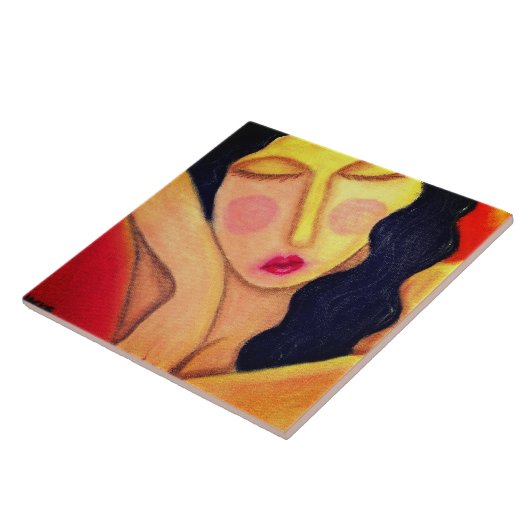 Abstrakte Ölpastelmalerei einer Frau Fliese (Seite)