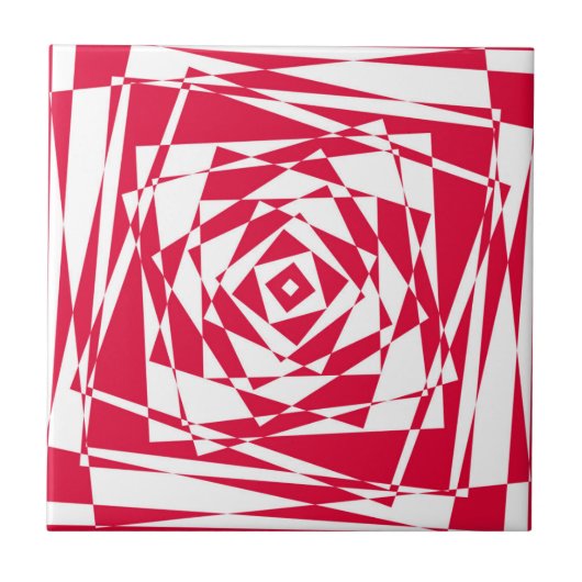 Abstrakte optische Illusion Keramik Tile Red White Fliese (Vorderseite)