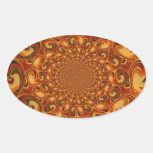 Abstrakte Orange-, Braun- und Grüntöne Ovaler Aufkleber