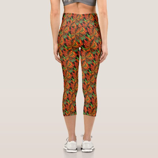 Abstrakte Orange Green Shapes Capri Leggings (Rückseite)