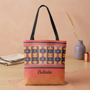 Abstrakte Orange, Lila, Gelbe und Blaue Stammes-Ta Tasche