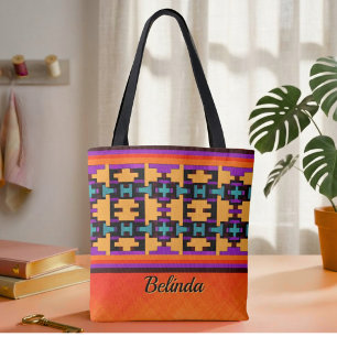 Abstrakte Orange, Lila, Gelbe und Blaue Tribal-Tas Tasche