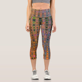 Abstrakte Orange- und Aqua Retro Boomerang Waves Capri Leggings