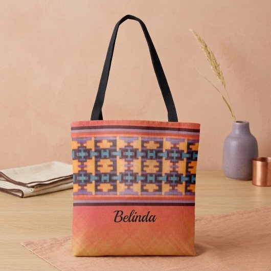 Abstrakte Orangefarbene, Lila, Gelbe und Blaue Tas Tasche