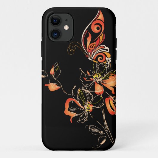 Abstrakte Orangefarbene Schmetterlinge und Blumen Case-Mate iPhone Hülle (Rückseite)