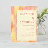 Abstrakte Orangen-Gelb-Rosa-Hochzeit Einladung (Stehend Vorderseite)
