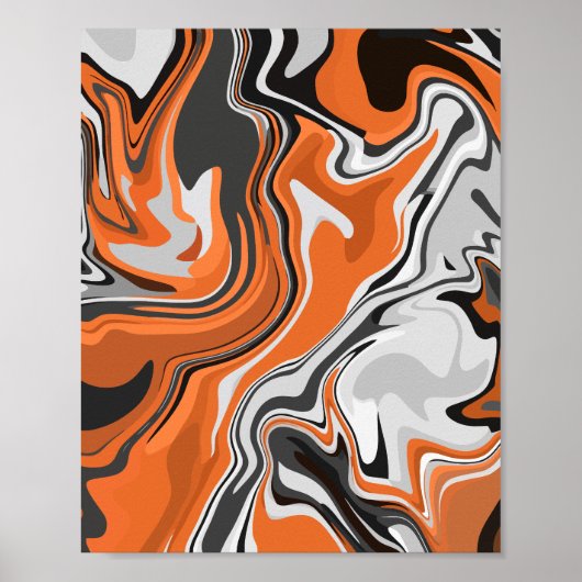 Abstrakte Orangen- und Schwarzstrahlkunst Poster (Vorne)