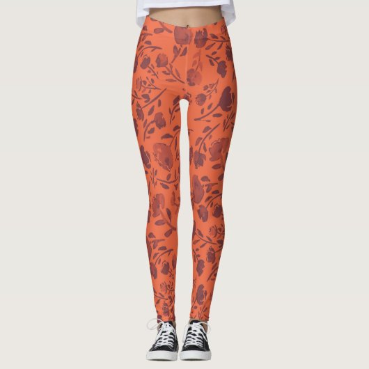 Abstrakte Orangenblume Lila Chic Leggings (Vorderseite)