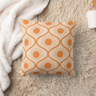 Abstrakte orangene Sonne auf Mid Century Ogee  Kissen
