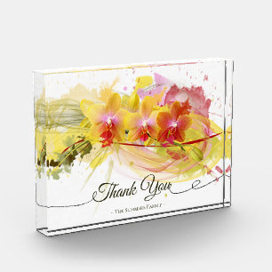 Abstrakte Orchideen-Farbspritzen-Kalligraphie Fotoblock