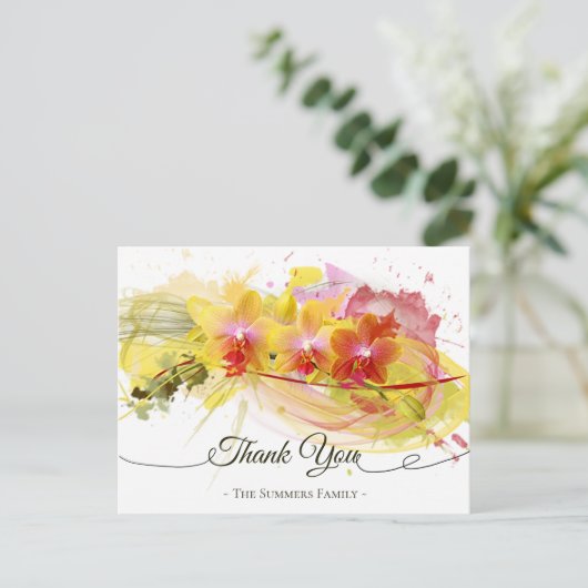 Abstrakte Orchids Farbschlackenkalligraphie Postkarte (Stehend Vorderseite)