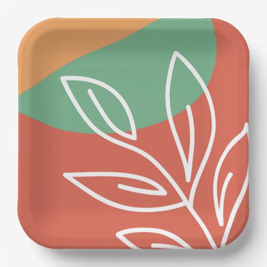 Abstrakte organische Kunst, florale boho-farbige E Pappteller (Vorderseite)