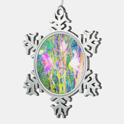 Abstrakte orientalische Lilien in meinem Rubio-Gar Schneeflocken Zinn-Ornament (Rechts)