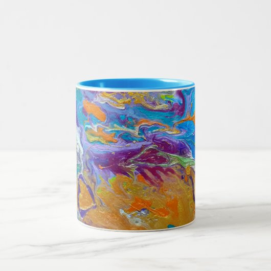 abstrakte Originalkunst Hearts Adrift Zweifarbige Tasse (Mittel)