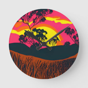 Abstrakte Outback Wüste Landschaft Art #6 Runde Wanduhr