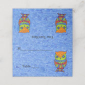 Abstrakte Owl Neonfarben Sterne Augen auf blau Platzkarte (Außenseite Aufgefaltet)