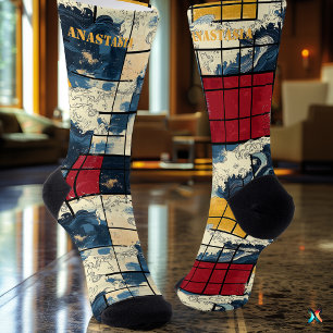 Abstrakte Ozeansocken Retro Geometric Wave Design Socken
