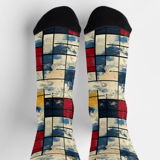 Abstrakte Ozeansocken Retro Geometric Wave Design Socken (Oben)
