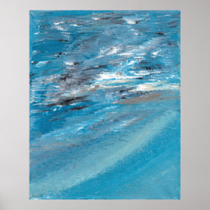 Abstrakte Ozeanwellen in blauen und grauen Pinsels Poster