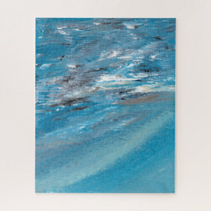 Abstrakte Ozeanwellen in blauen und grauen Pinsels Puzzle