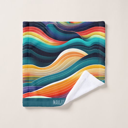 Abstrakte Ozeanwellen Regenbogenmuster Badhandtuch Set (Waschlappen)