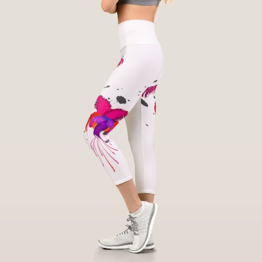 Abstrakte Paint Spritzer Fuchsia Blüten Capri Leggings (Links)