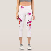Abstrakte Paint Spritzer Fuchsia Blüten Capri Leggings (Vorderseite)