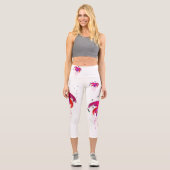 Abstrakte Paint Spritzer Fuchsia Blüten Capri Leggings (Vorderseite)