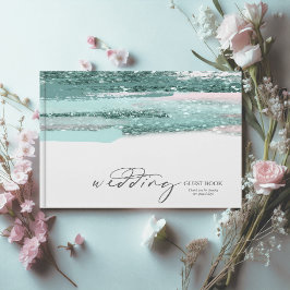 Abstrakte Paint Strokes Wedding Aquamarin ID886 Gästebuch