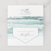 Abstrakte Paint Strokes Wedding Table Aquamarin ID Platzkarte (Außenseite Aufgefaltet)