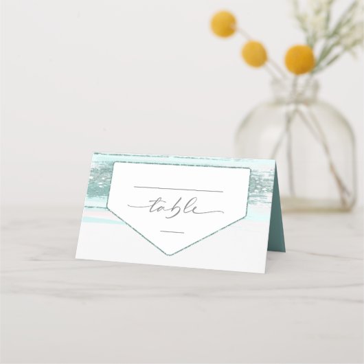 Abstrakte Paint Strokes Wedding Table Aquamarin ID Platzkarte (Vorderseite)