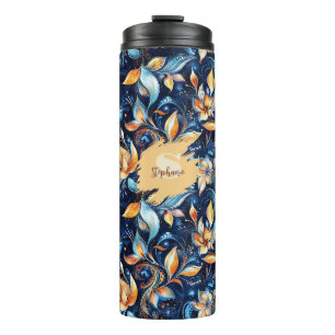 Abstrakte Paisley-Blätter in Blau und Gold (2) Thermosbecher