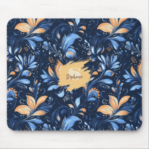 Abstrakte Paisley-Blätter in Blau und Gold (3) Mousepad