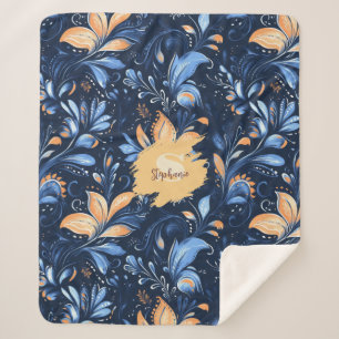Abstrakte Paisley-Blätter in Blau und Gold (3) Sherpadecke