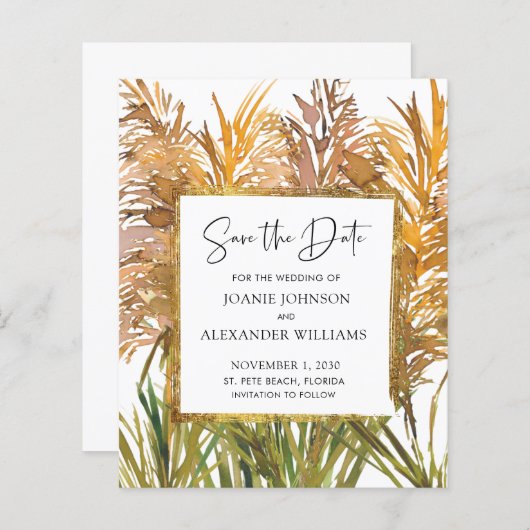 Abstrakte Pampas-Gras-Hochzeit sparen das Datum (Vorne/Hinten)