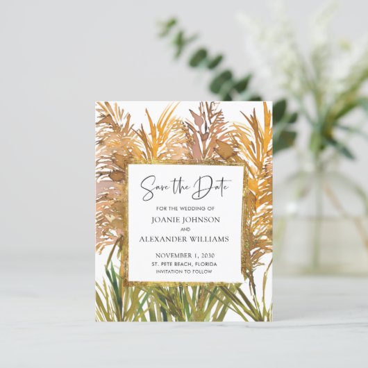 Abstrakte Pampas-Gras-Hochzeit sparen das Datum (Stehend Vorderseite)