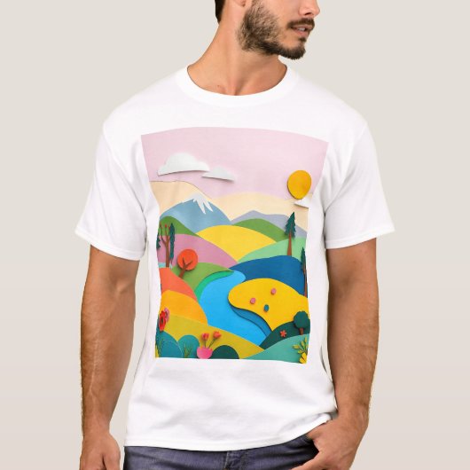 Abstrakte Papierbandlandschaft T-Shirt (Vorderseite)