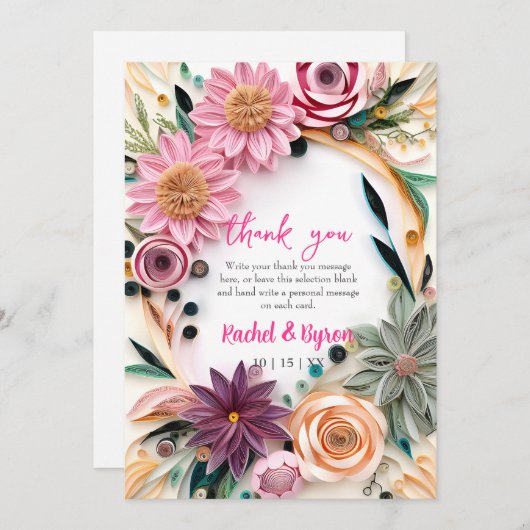 Abstrakte Papierquilling Blumengrün Dankeskarte (Vorne/Hinten)