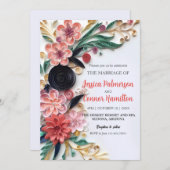 Abstrakte Papierquilling Blumengrün Einladung (Vorne/Hinten)