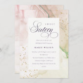 Abstrakte Pastel Dusky Pink Grüne Süße 16 Geburtst Einladung (Vorne/Hinten)