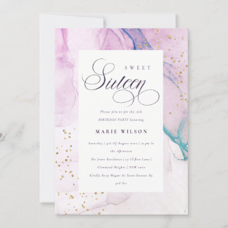 Abstrakte Pastel Lila Aquamarin Blue Sweet 16 Gebu Einladung