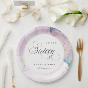 Abstrakte Pastel Lila Blue Aquamarin Sweet 16 Gebu Pappteller
