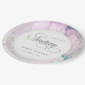 Abstrakte Pastel Lila Blue Aquamarin Sweet 16 Gebu Pappteller (Schrägansicht)