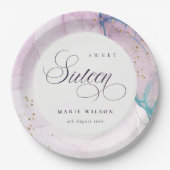 Abstrakte Pastel Lila Blue Aquamarin Sweet 16 Gebu Pappteller (Vorderseite)